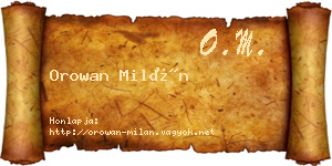 Orowan Milán névjegykártya